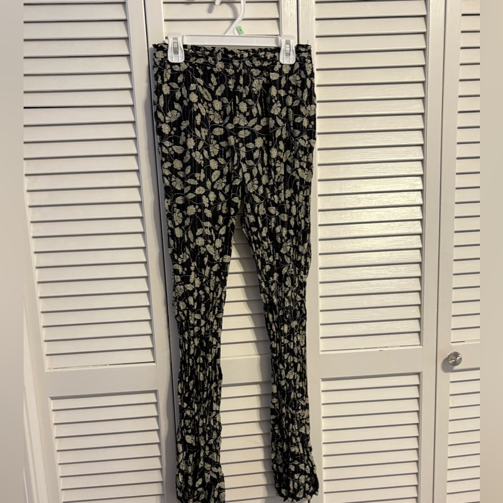 Zara Black and Cream Floral Flare Pants